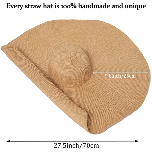 Oversized Beach Straw Wide Brim Visor Hats Handmade Roll Up Floppy Sun H…